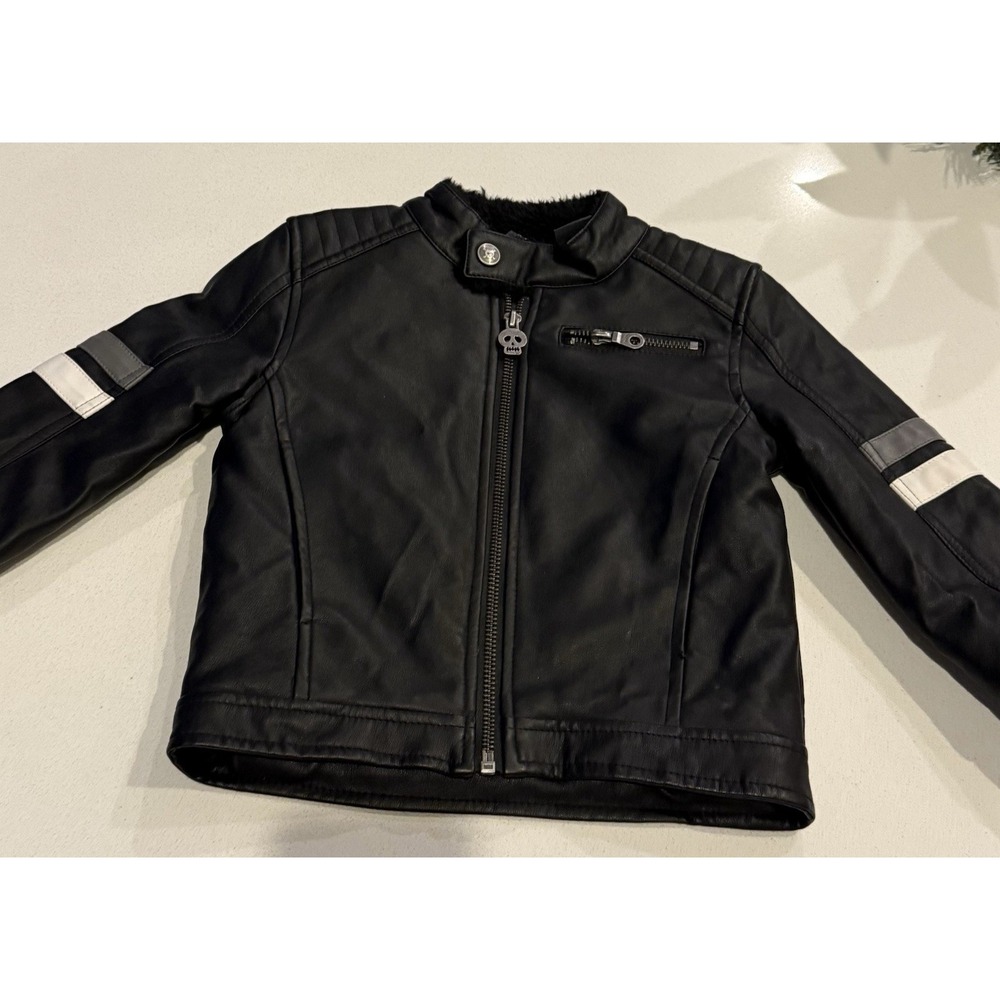Koala Kik Boys Black Faux Leather Jacket Skull & Crossbones 18-24 Months‎